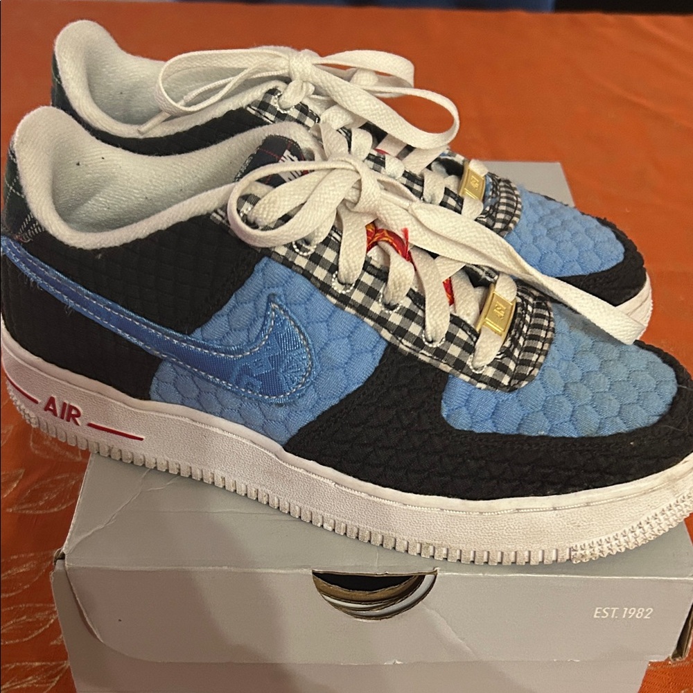 Nike Air Force 1 -Patchwork Sneakers in Blue and Black